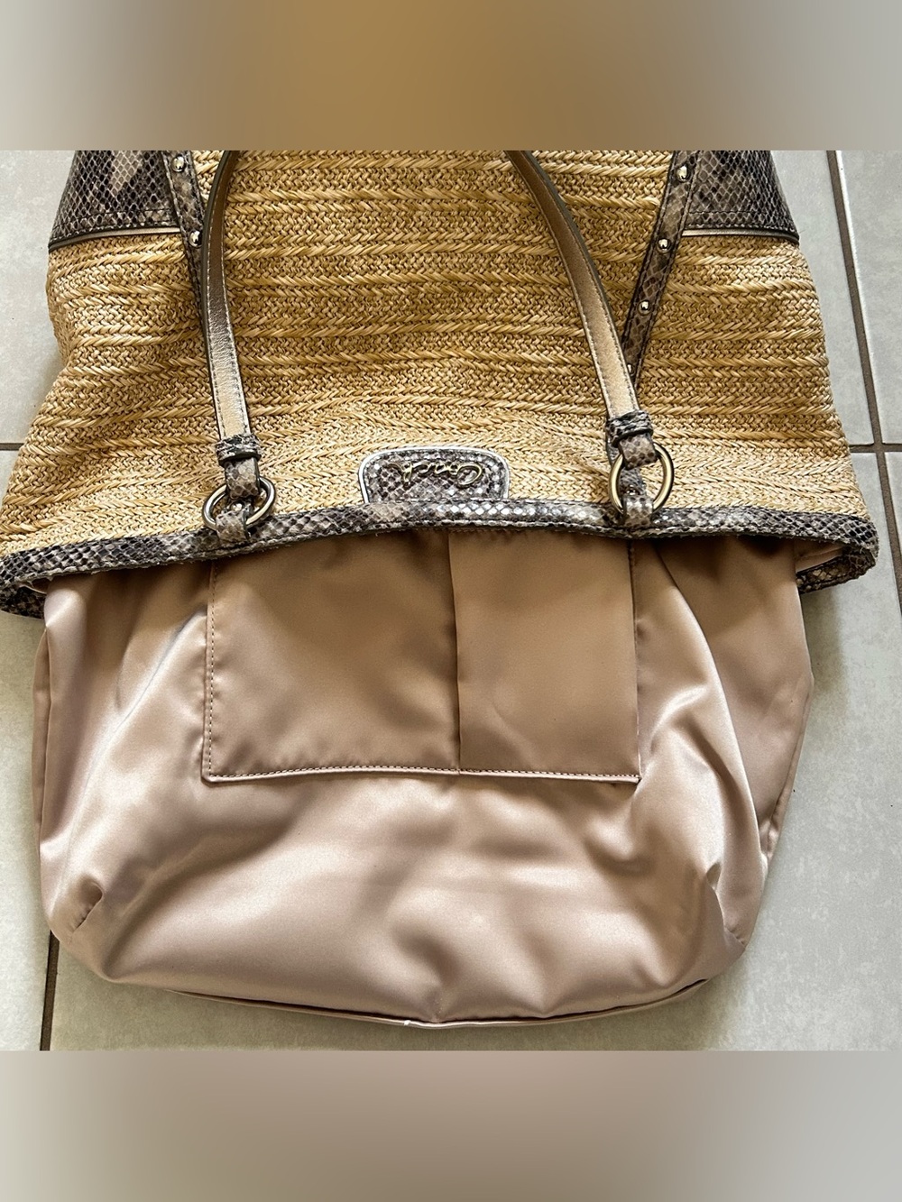 COACH EUC Alexandra straw tote with python leather trim - Picture 8 of 10